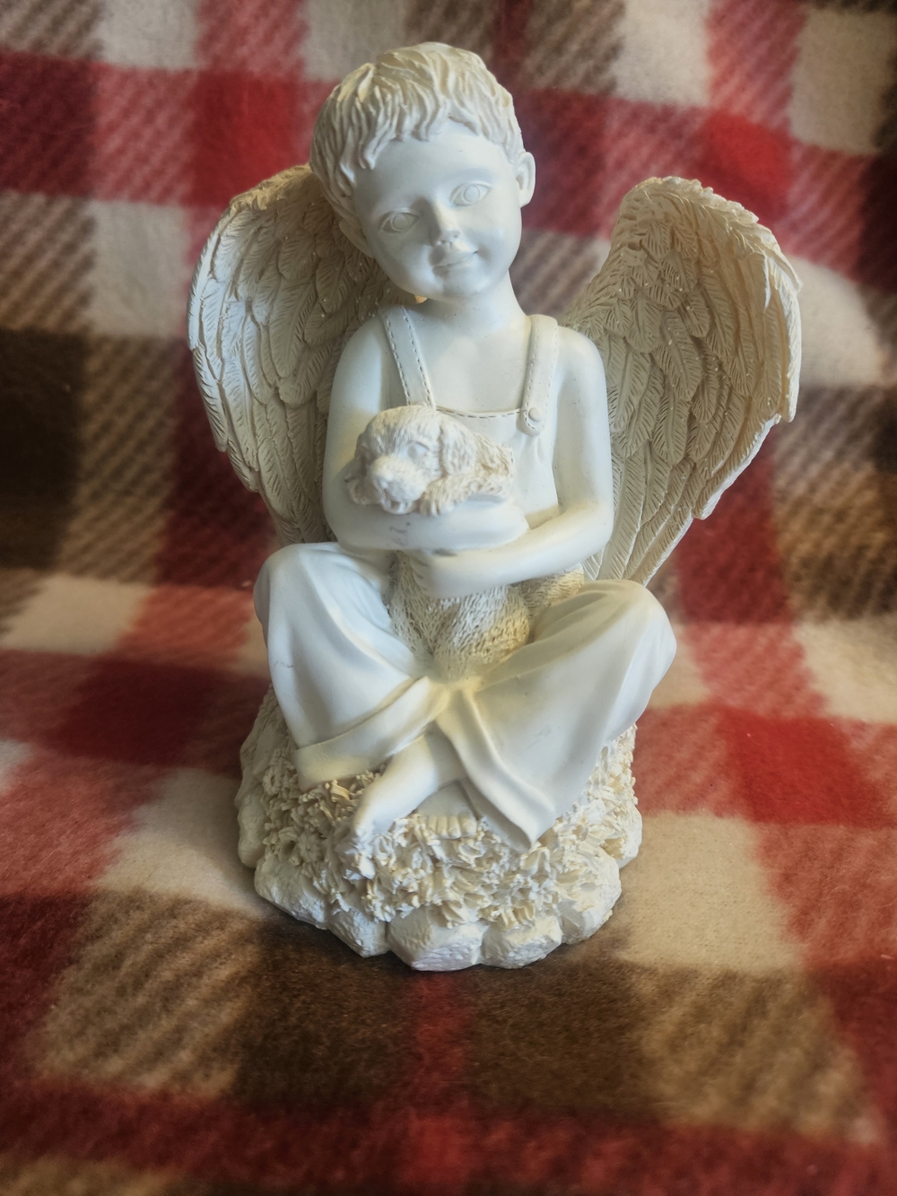 White Angel Figurine with Dog Plays Music When You Wind Up
